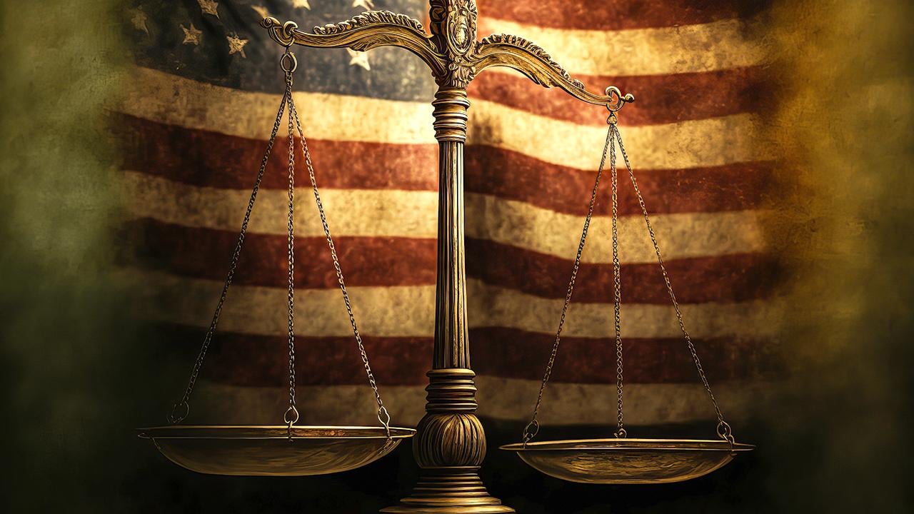 US Flag and Scales of Justice