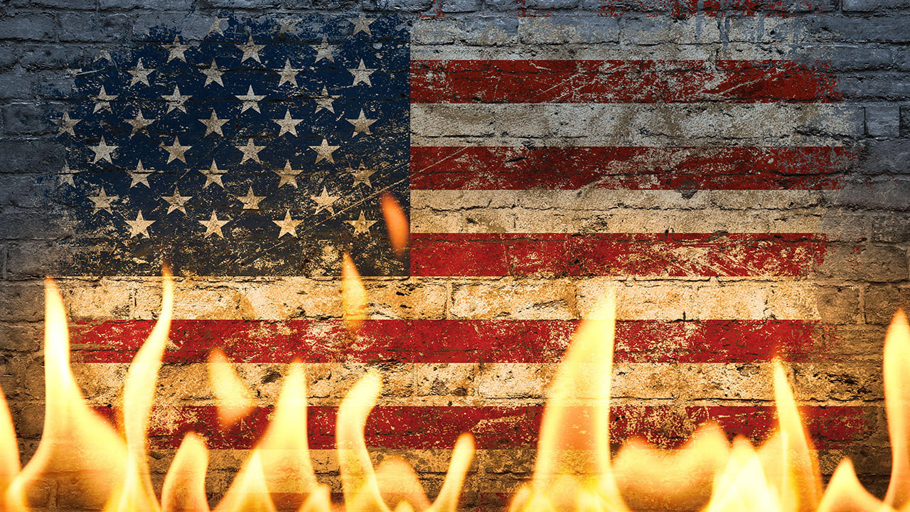American Flag with Fire