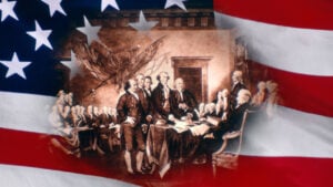 Founding Fathers over US Flag