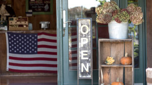 Storefront with American Flag