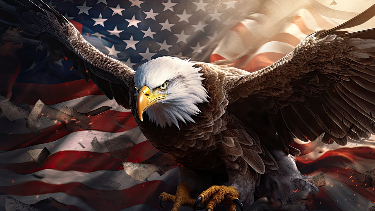 American Eagle and American Flag
