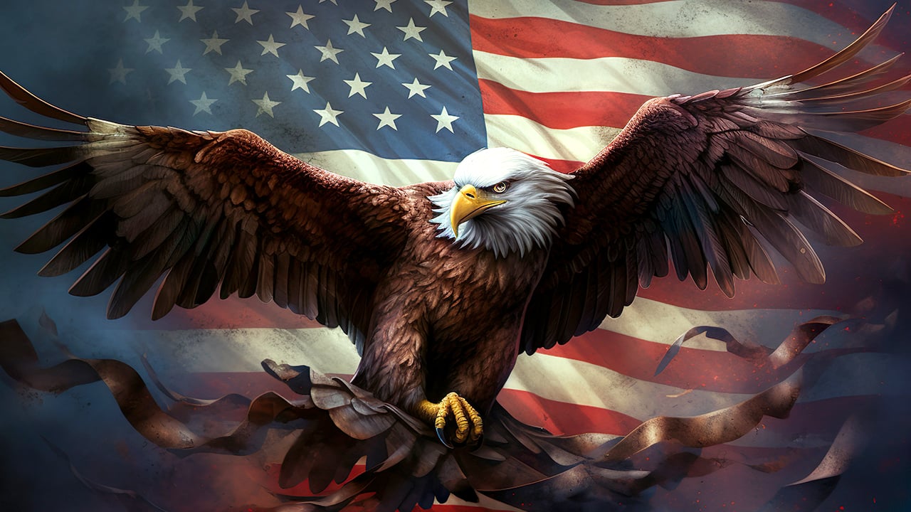 American Eagle over US Flag
